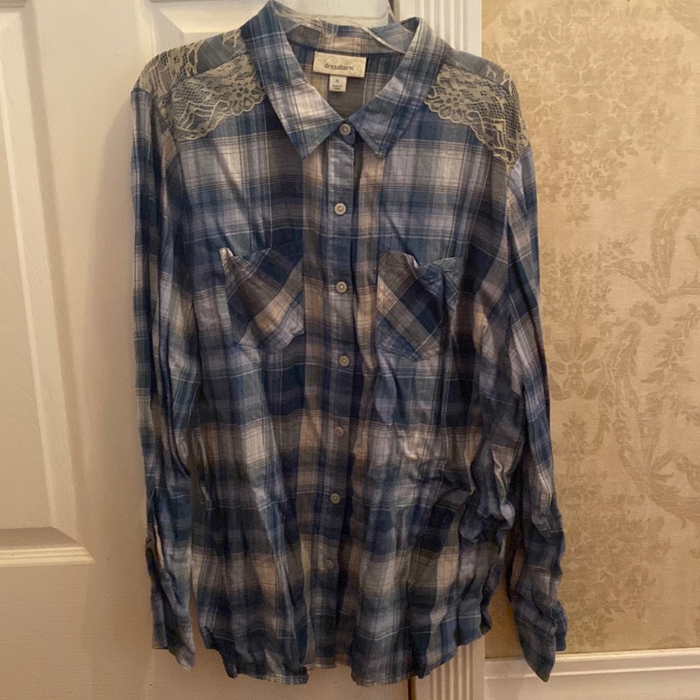 Dress Barn Women’s XL Blue and White Plaid Button Down Top
